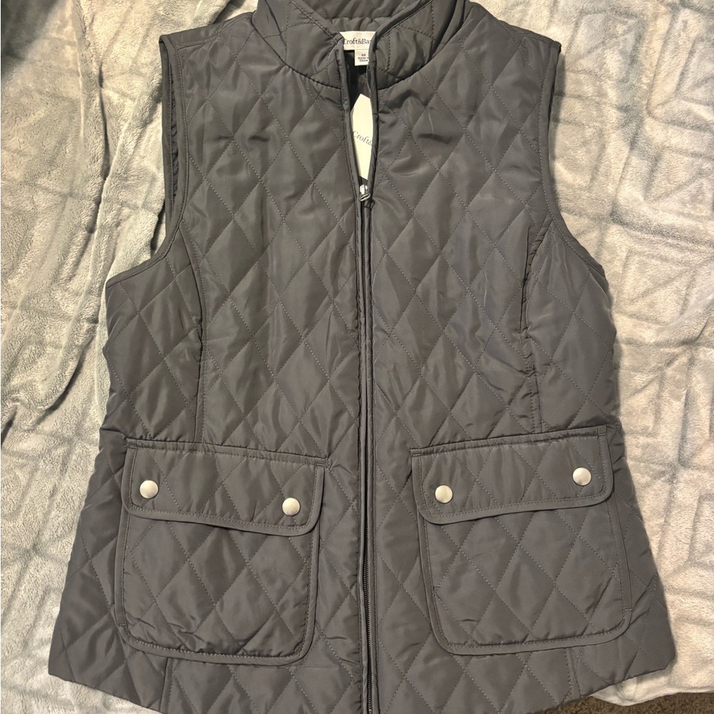 Croft & Barrow Gray Quilted Vest with Stand-Up Collar